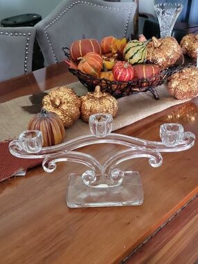 Viking Glass Vintage 3 Light Holder Clear Crystal Scroll Candelbra